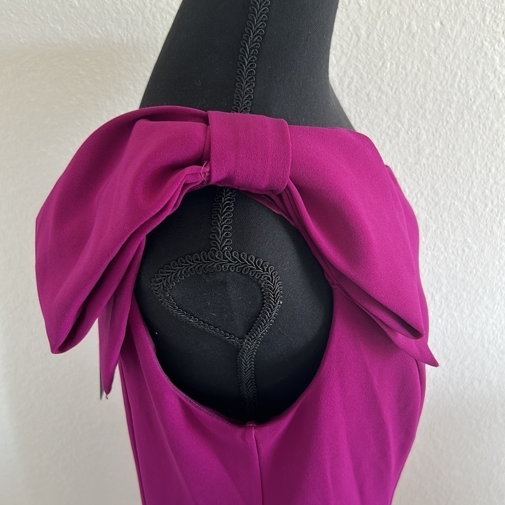 NWT Marina One Shoulder Fuchsia Bow Dress Size 14 - Picture 6 of 12
